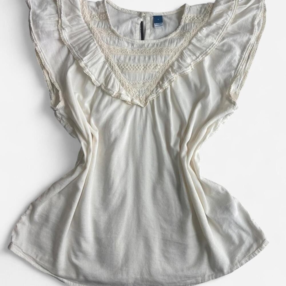 Old Navy Women's M Boho Lace Trim Sleeveless Blouse Cream